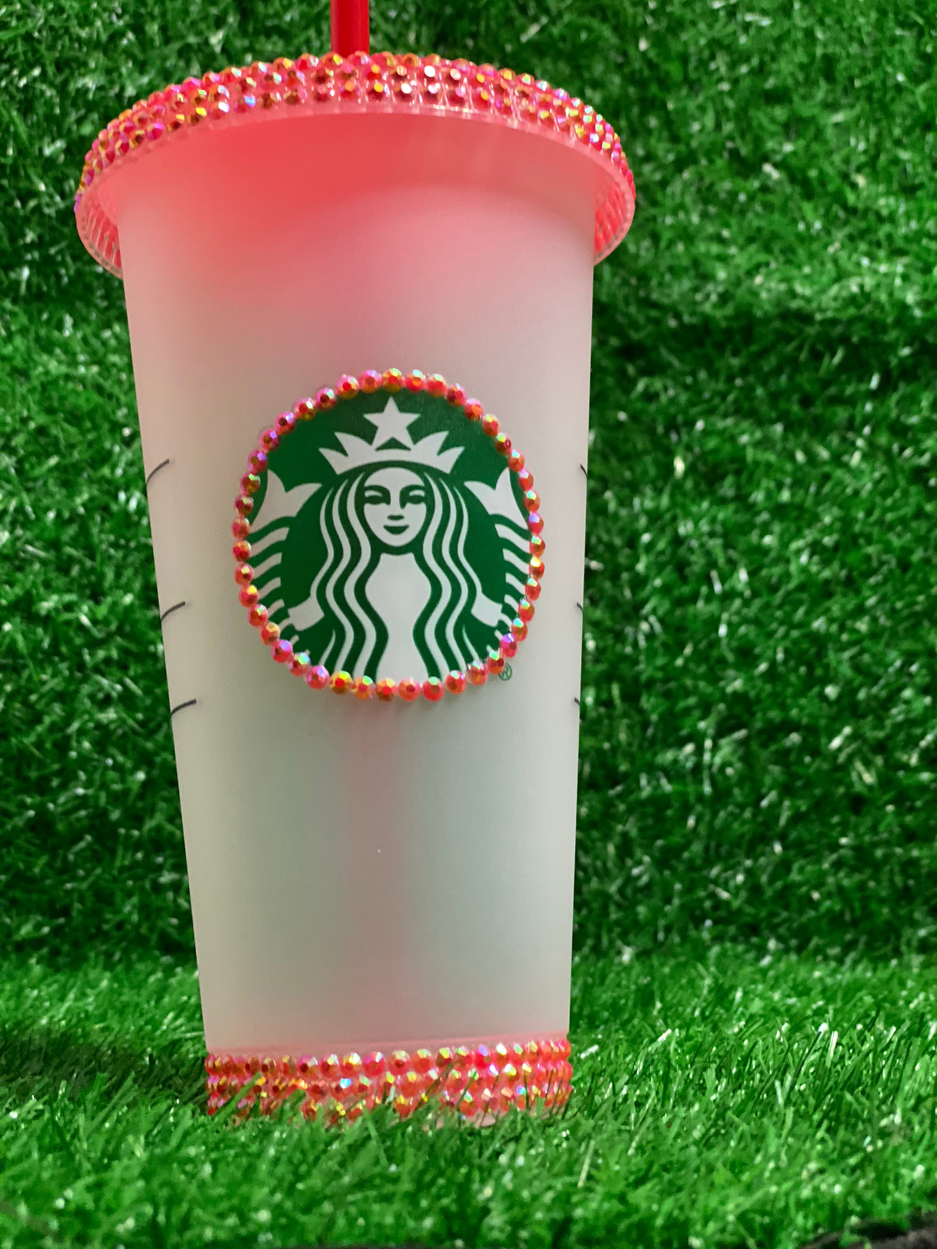 Pink and Green Rhinestone Starbucks Cold Cup Tumbler 